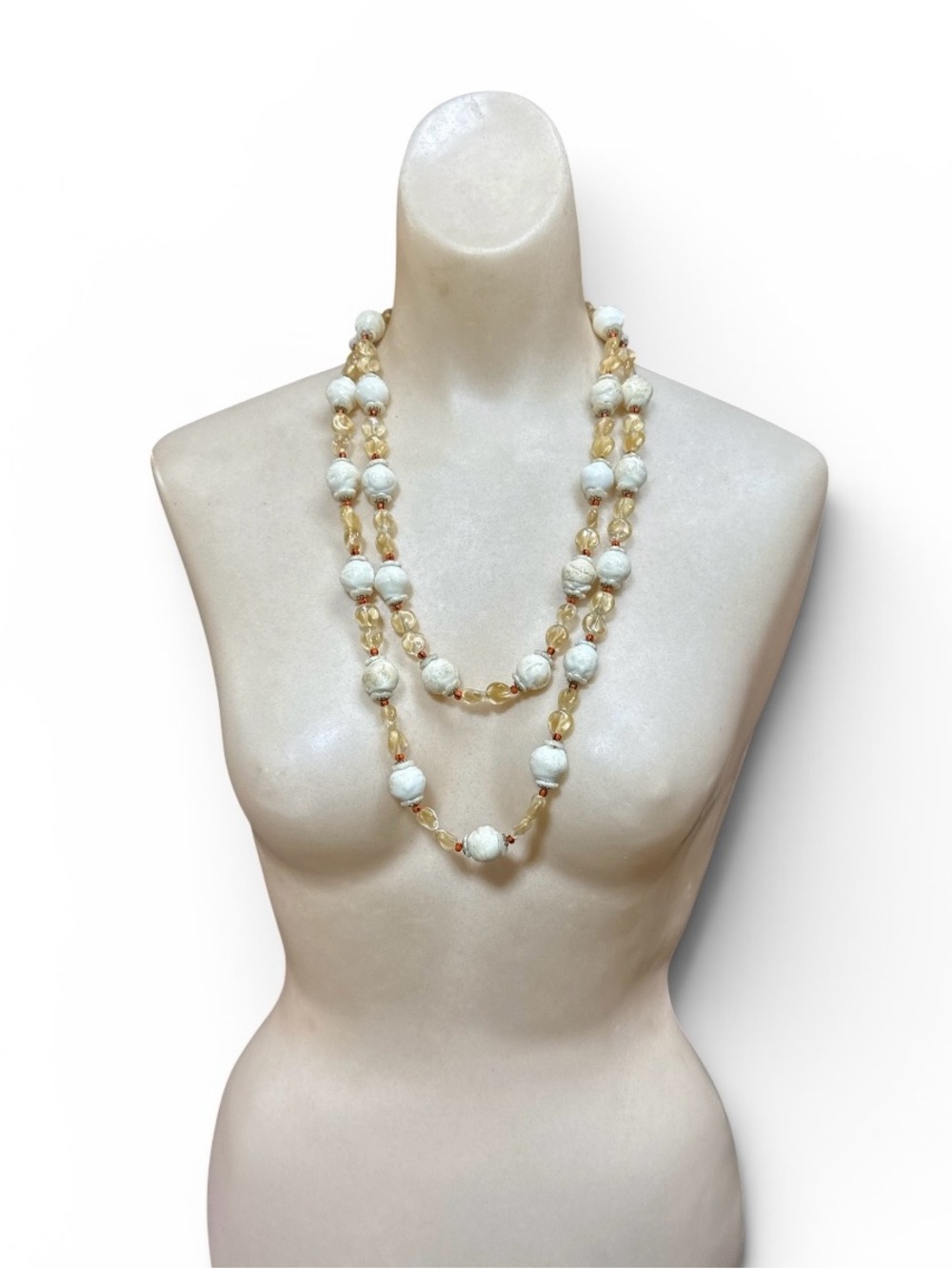 Vintage 1950s Signed Hobe Double Strand Lucite & Glass Bead Statement Necklace